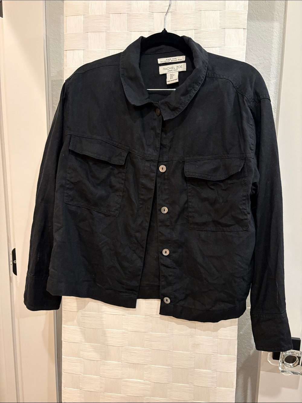 Rachel Zoe Black Lightweight Linen Utility Shirt Jacket
